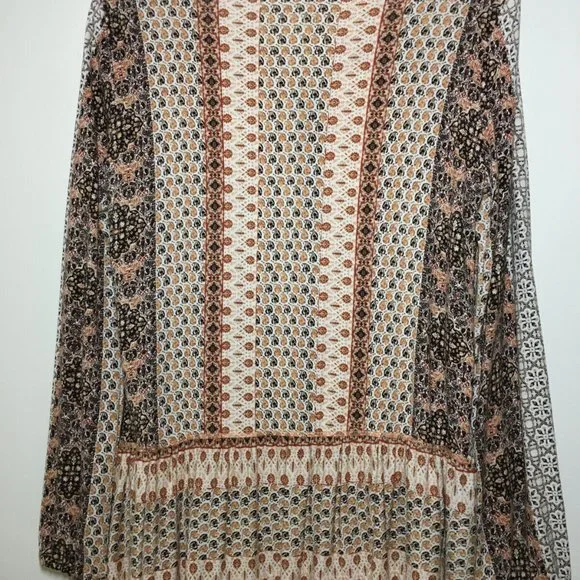 Rose Olive M Peasant Top Boho Ruffled Hem Ivory Rust Brown Stretch Knit Bust36.5 - Picture 9 of 13